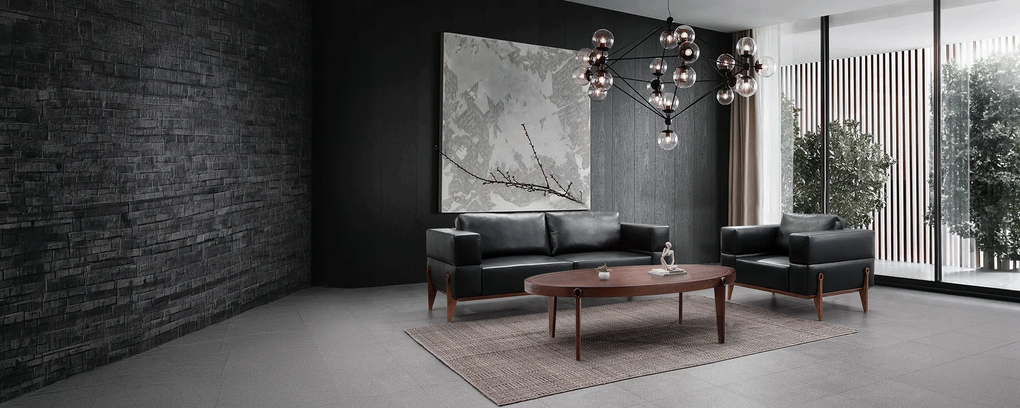 Hotel lounge grouping with upholstered chairs and sofa in performance fabric