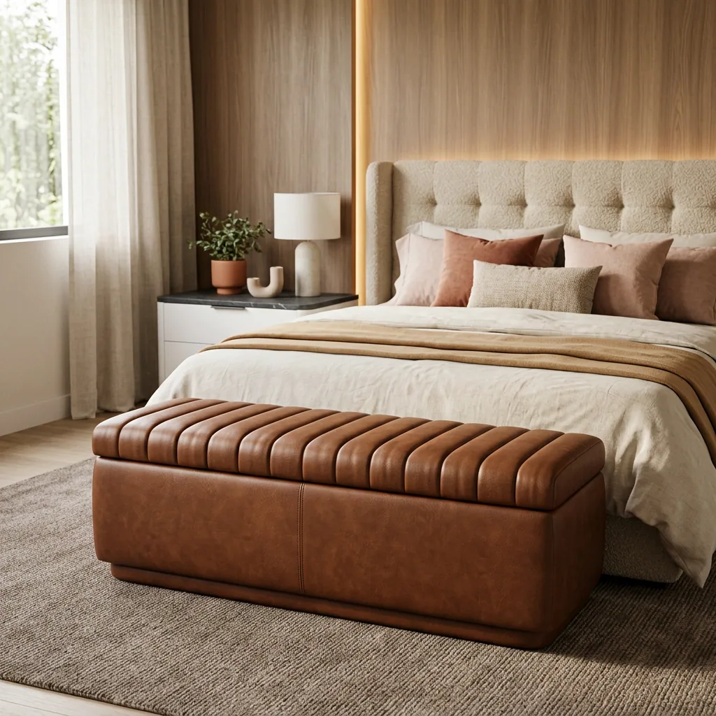 Upholstered hotel bed-end bench and ottoman by Nerval
